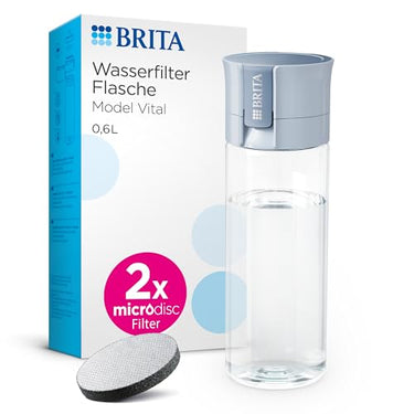 BRITA Wasserfilter Flasche Model Vital hellblau (600ml) inkl 2 MicroDisc Filter – Praktische Trinkflasche mit Wasserfilter für unterwegs, filtert Chlor & Bakterien beim Trinken-spülmaschinengeeignet im Sale